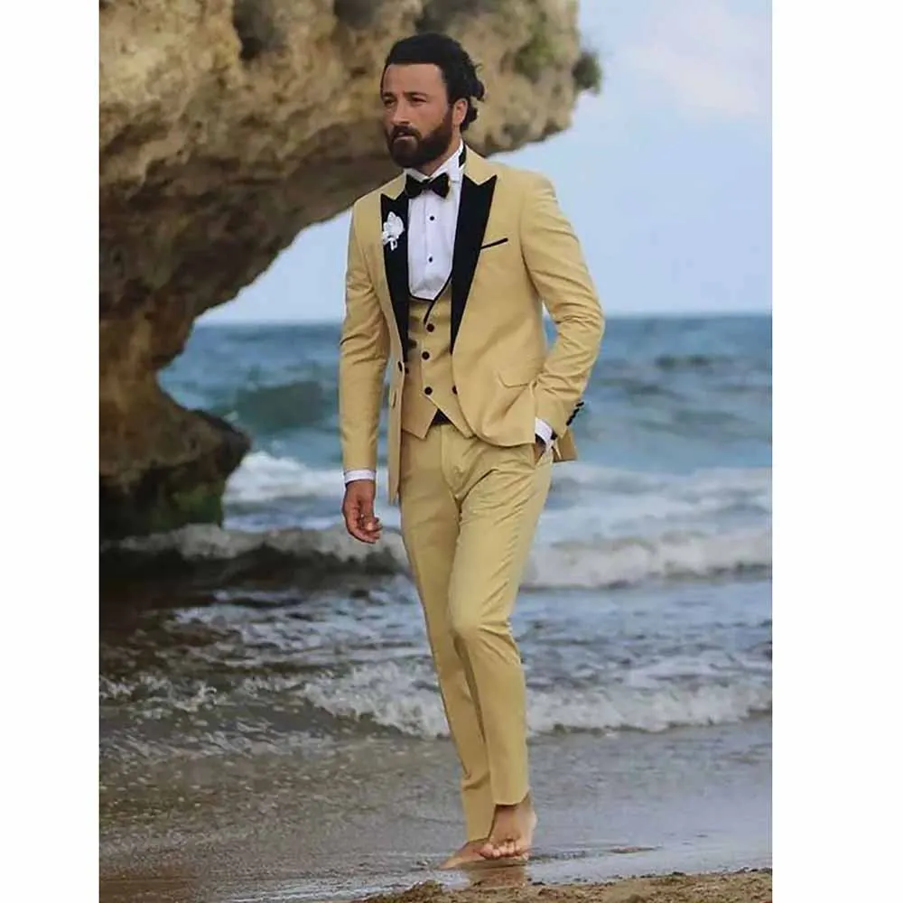 

Elegant Yellow Men Suits Blazer Single Breasted Black Peak Lapel Slim Fit Regular Length Smart Casual Business Male Clothing
