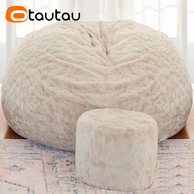 OTAUTAU 5ft Giant Fluffy Bunny Fur Beanbag Pouf Cover Without