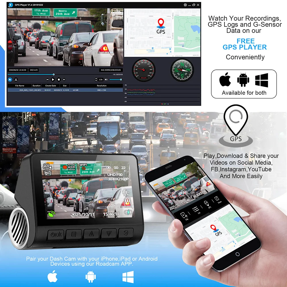 ڵ DVR   ĸ  ķ, 4K WiFi  , GPS  ķ, 24 ð  ͸, Ŭ ȭ, 3D G , 3 ġ