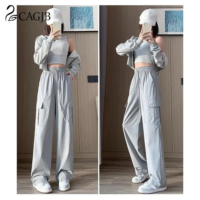 

Quick-Drying Cargo Pants For Women Y2k Fashion High Street Casual Wide-Leg Pants With Large Pocket Drawstring