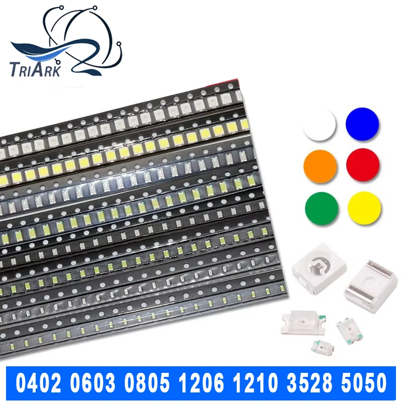 100 יחידות 0402 0603 0805 1206 1210 3528 5050 SMD LED אדום צהוב ירוק לבן כחול כתום דיודה משדרת אור איכות טובה