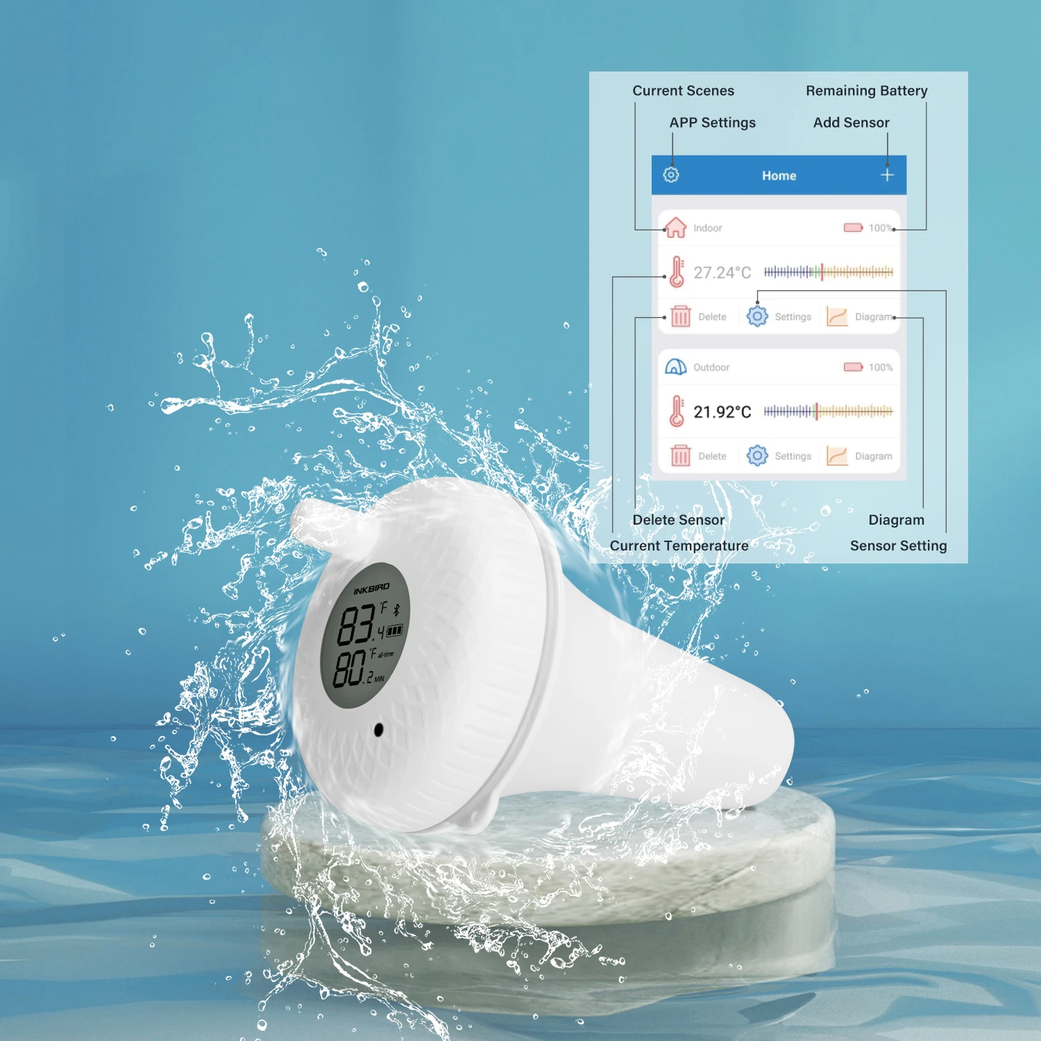 INKBIRD Bluetooth Pool Floating Water Temperature Thermometer IBS-P01B