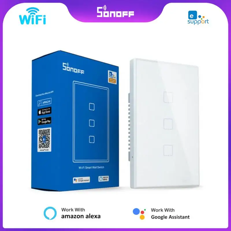 

Умный настенный сенсорный выключатель SONOFF с поддержкой Wi-Fi, TX T0 T1 T2 T3, ЕС, США, Великобритания, 1/2/3 клавиши, управление умным домом для EWelink APP RF433 Alexa Google Home