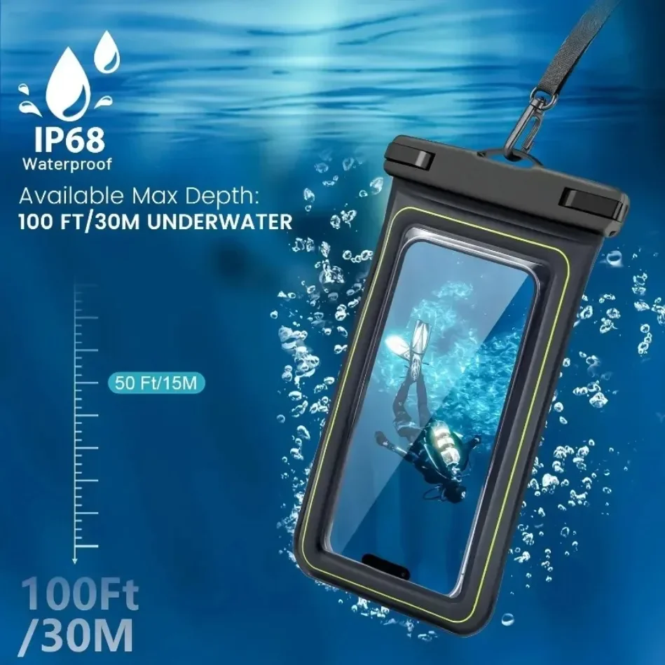 Nuovo IP68 Custodia da nuoto impermeabile Custodia per telefono Borsa impermeabile Airbag Touch Screen per iPhone Samsung 6.8 "Tutto i telefoni cellulari