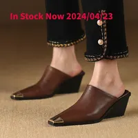 Dilalula 2025 Full Genuine Leather Mules Women Covered Metal Head Chunky Heels Comfortable Slippers Ladies Summer Dress Shoes - Image 6