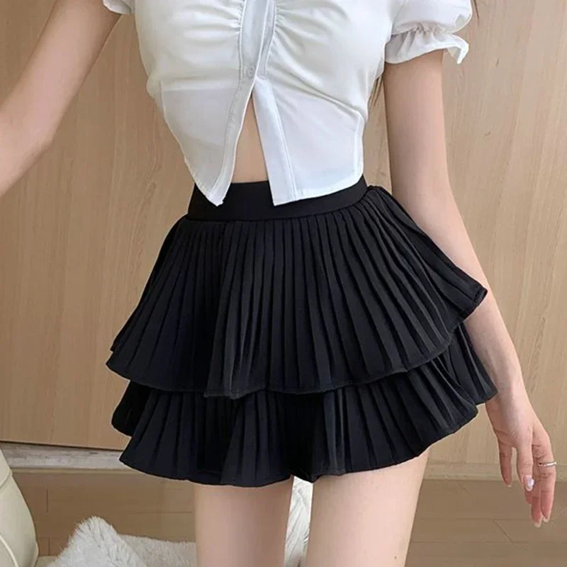 

2024 New Tiered Ruffled Mini Skirt High Waist Layered Flowy Chiffon Short Skirt Summer Spring Women Soft-Girl Outfit