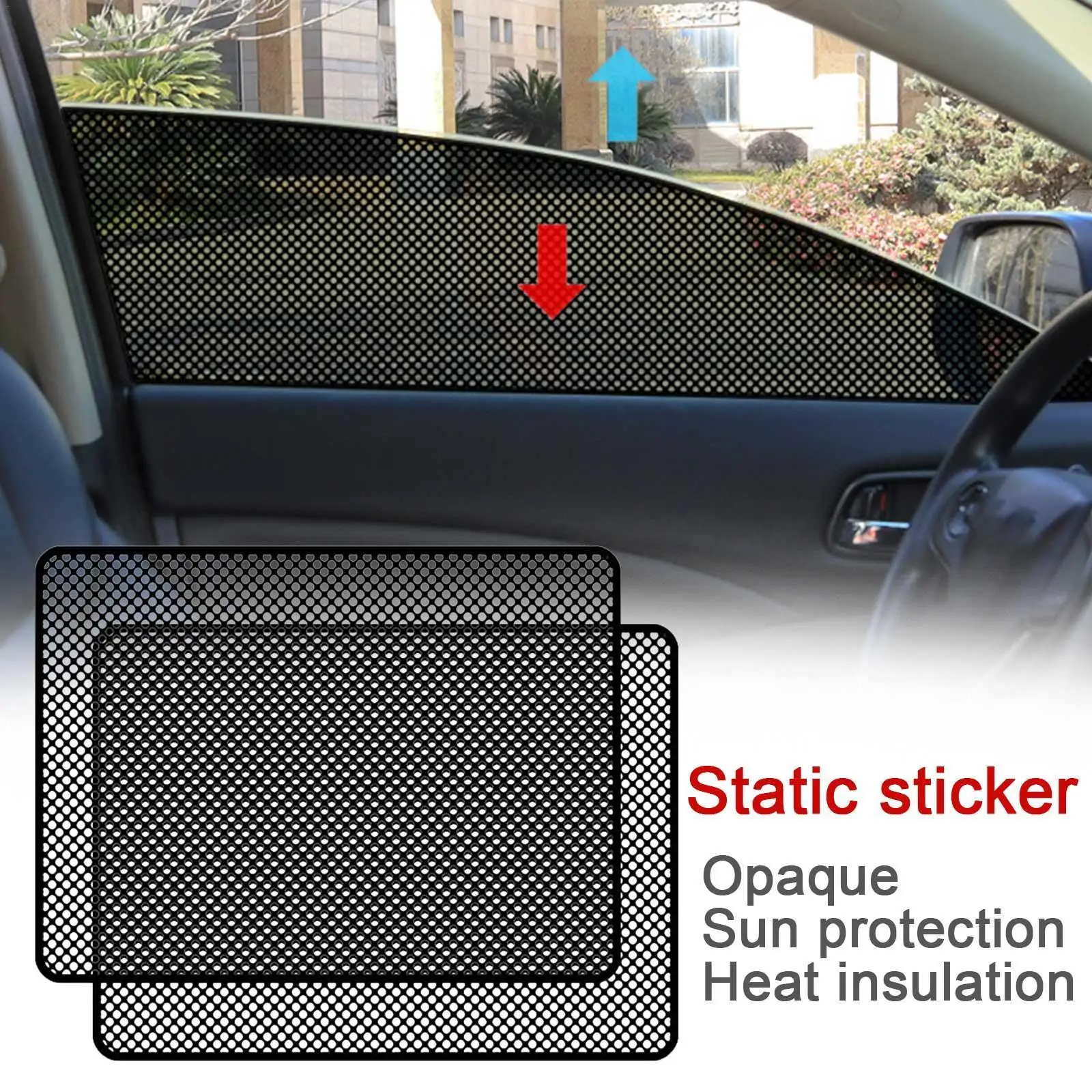 2PCS Car Side Window Sun Shades Stickers Sun Protection Window Sunscreen Cover Black PVC Sunshade With Small Holes 42x38cm