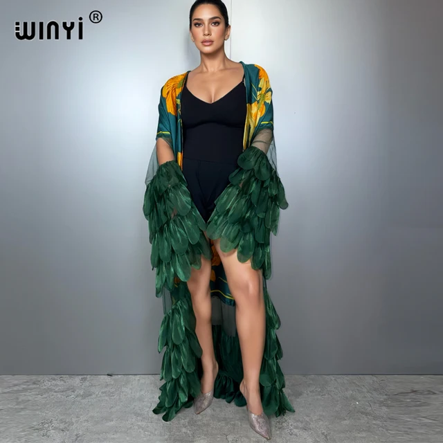 WINYI moyen-orient mode kimonos abaya dubaï luxe pour femme Sexy dentelle cardigan tenues de plage plage couvrir maxi manteau caftan 1