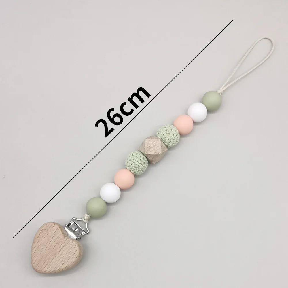 Wooden Bead Pacifier Clip with Silicone - Safe Anti-Drop Baby Soother Accessory