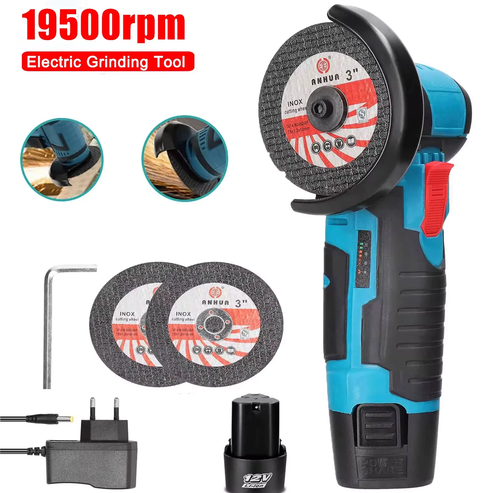 Electric angle grinder 12V 19500rpm with Battery Indicator