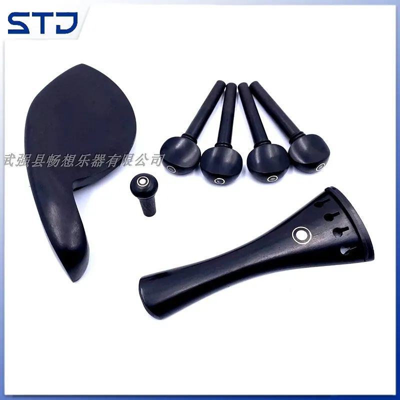 High quality 1 set 4/4 3/4 1/2 1/4 Violin Ebony parts fittings,Tailpiece+Tuning pegs+Endpins+Chin rest/Chin Holder
