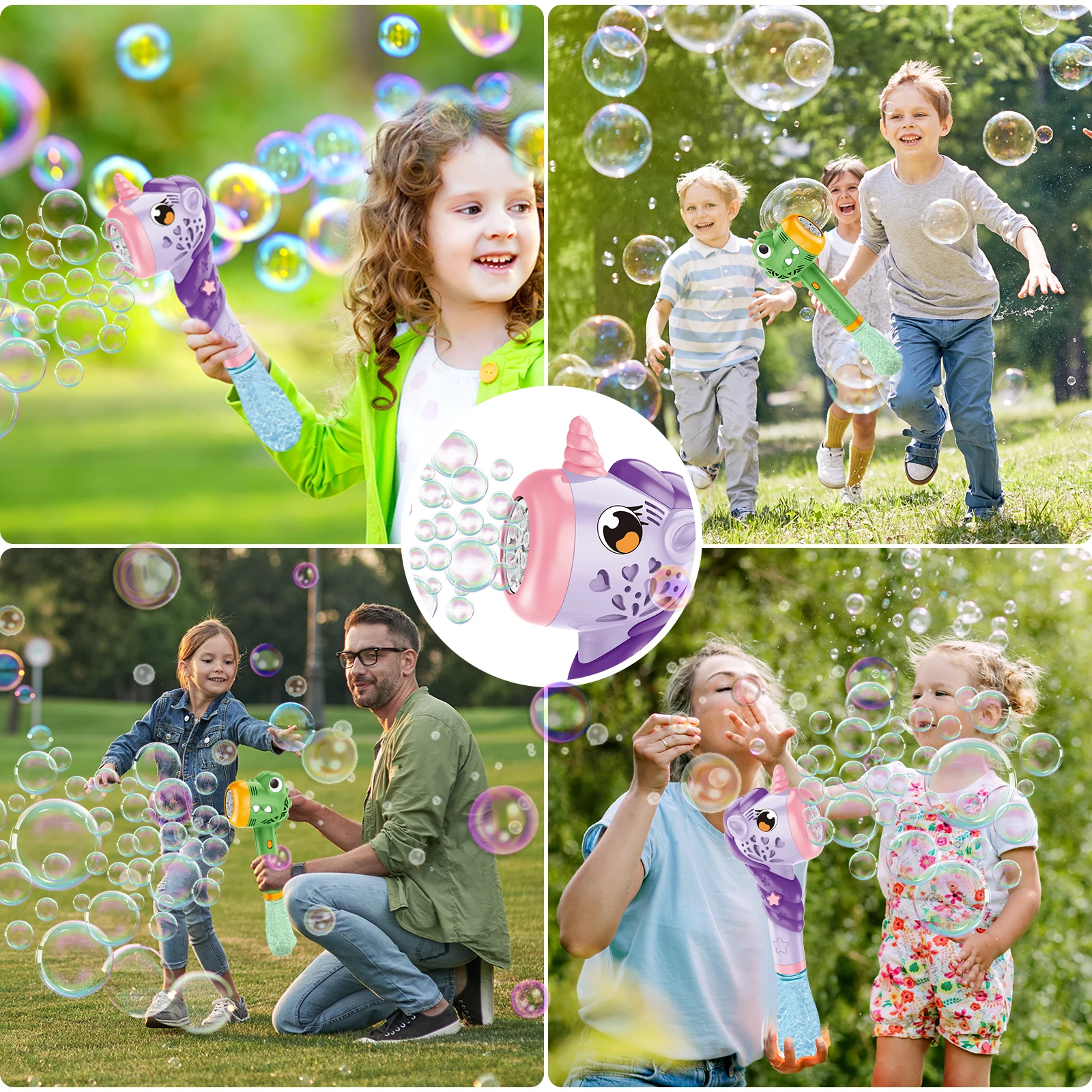 VATOS Auto Bubble Wands Maker Gun X2 with Light & Music for Girls Boys Fantasty Bubble Maker Machine Bubble Refill Party Gift 3
