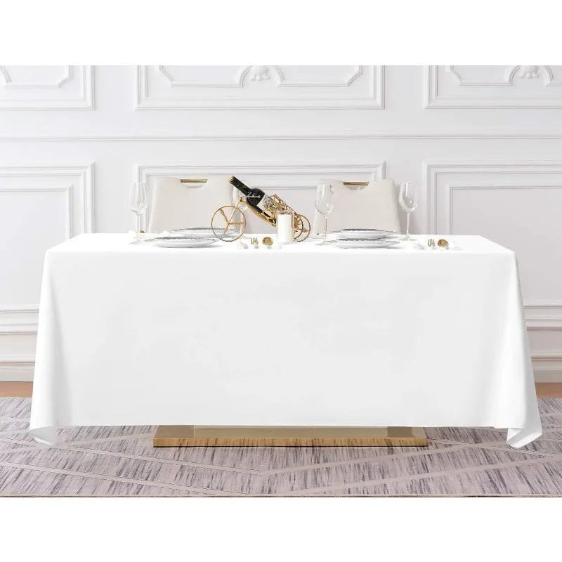 5 Pack White Rectangle Tablecloth 90 x 132-inch Rectangular Polyester Table Cloth for Weddings, Banquets, or Restaurants 3