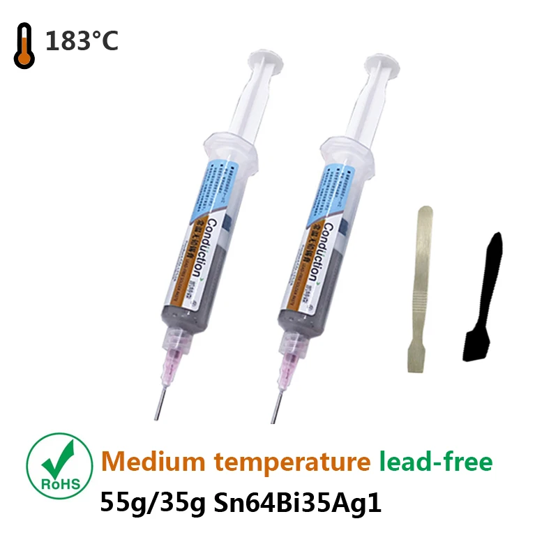 

Lead-free Medium Temperature Silver Solder Paste Sn64Ag1Bi35 For BGA SMD Patch Phone Repair Melting Component welding Point 183℃