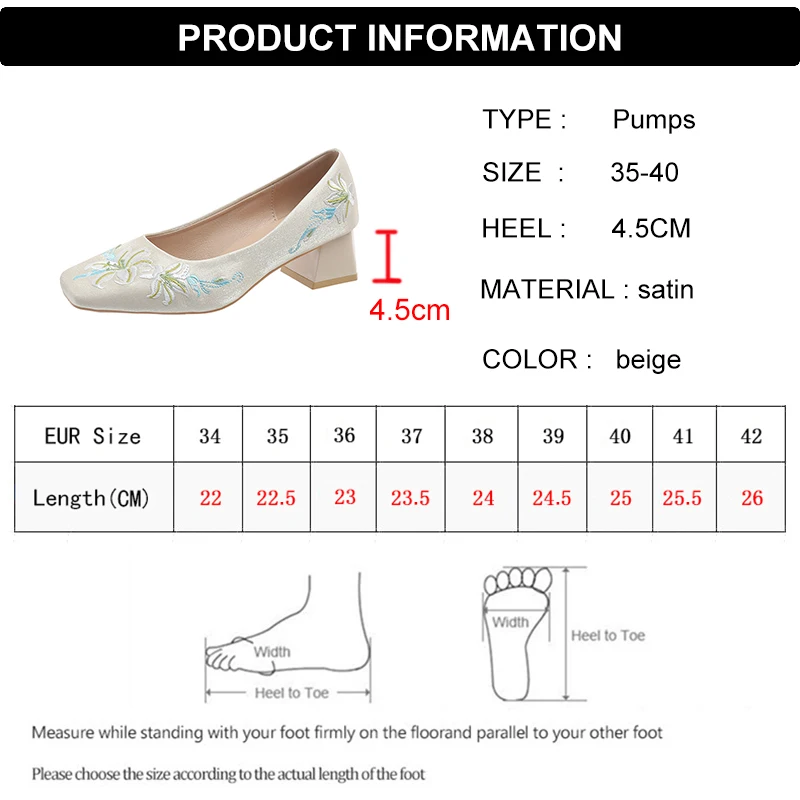New Embroidery Satin Bride Shoes Women Chinese Style Slip On Thick Heels Pumps Woman Square Toe Wedding High Heel Shoes Ladies 6