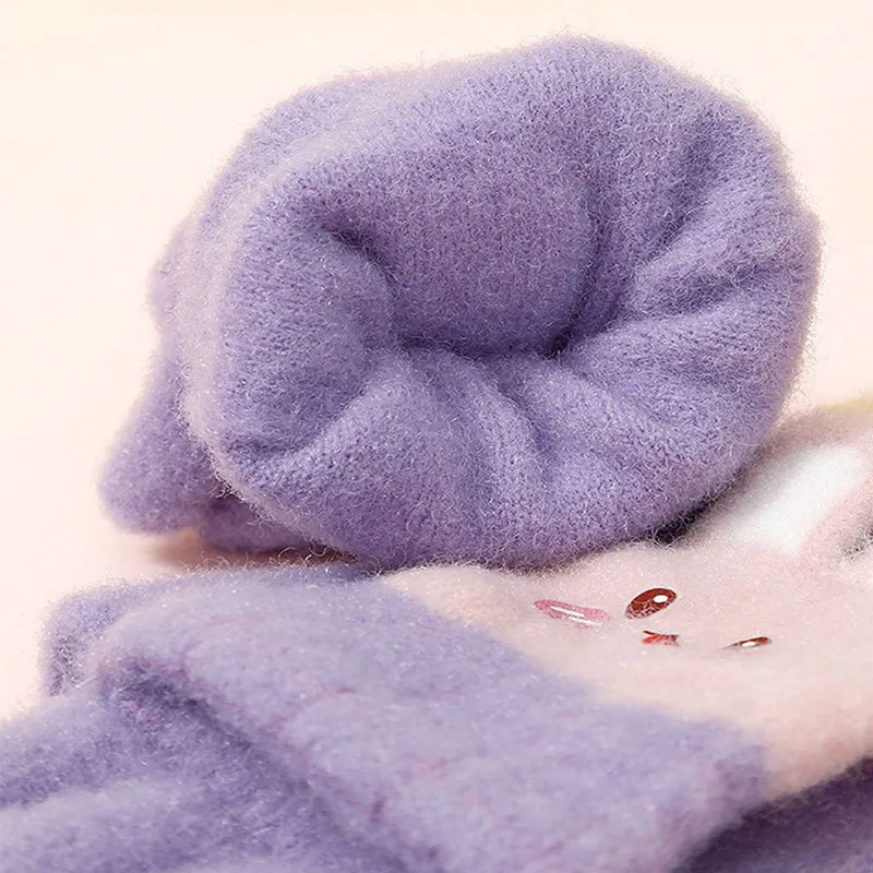 3-12 Years Kids Boys Girls Homework Winter Gloves Cute Rabbit Ear Half Finger Flip Cover Knitted Cold-Proof Mittens
