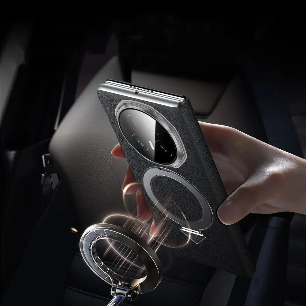Sulada Genuine Leather Smart Window View Flip Case with Metal Magnetic Ring Holder & Kickstand