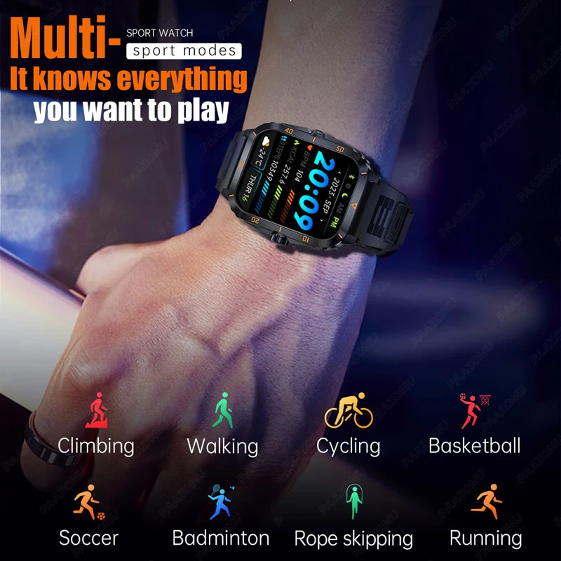 2026 NEW Military Smartwatch 2.01''HD Screen Bluetooth Call Waterproof Outdoor Sports Fitness Smart Watch Men for Android/IOS 4
