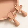 3pcs/set BPA Free Newborn Silicone Children's Tableware Waterproof Baby Plate Solid Color Plates Training Fork Spoon Baby Stuff 4