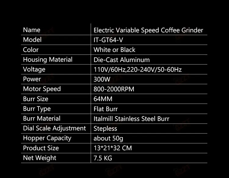 GZZT GF64-V Adjustable Speed Coffee Bean Grinder 800-2000RPM 64mm Italmill Burr Coffee Grinding Maker Espresso/SOE Bean Miller 2