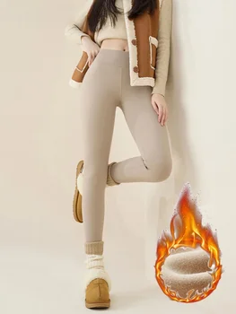 Nuovo autunno inverno pile di coniglio leggings di pelle di squalo donna casual basic addensare leggings caldi collant foderati in pile marrone