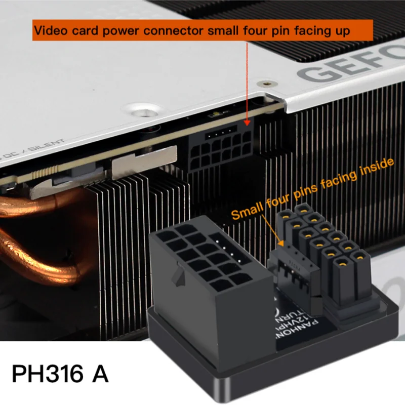 Nku PCIe5.0 Graphics Card ATX3.0 12VHPWR 600W Power Supply Cable Adapter 12+4Pin Male To Female 180 Degree Turn Connectors — view 3
