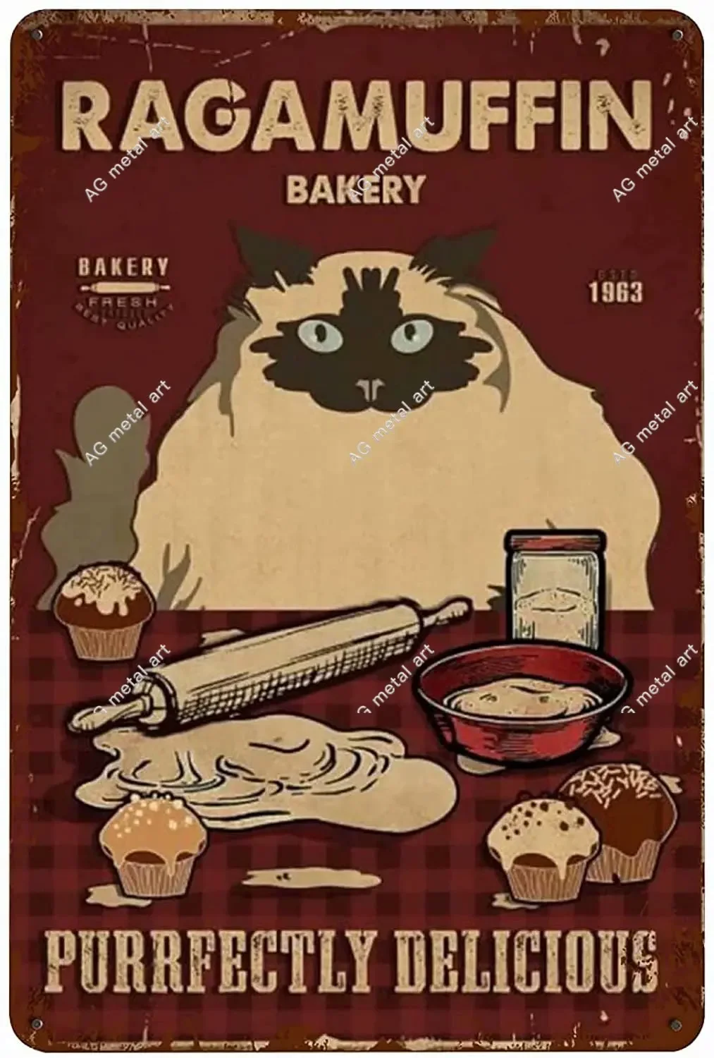 

Decor Vintage Metal Tin Sign Ragamuffin Bakery Poster Sign for Home Kitchen Cafe Farmhouse Wall Decor Cat Sign Posters