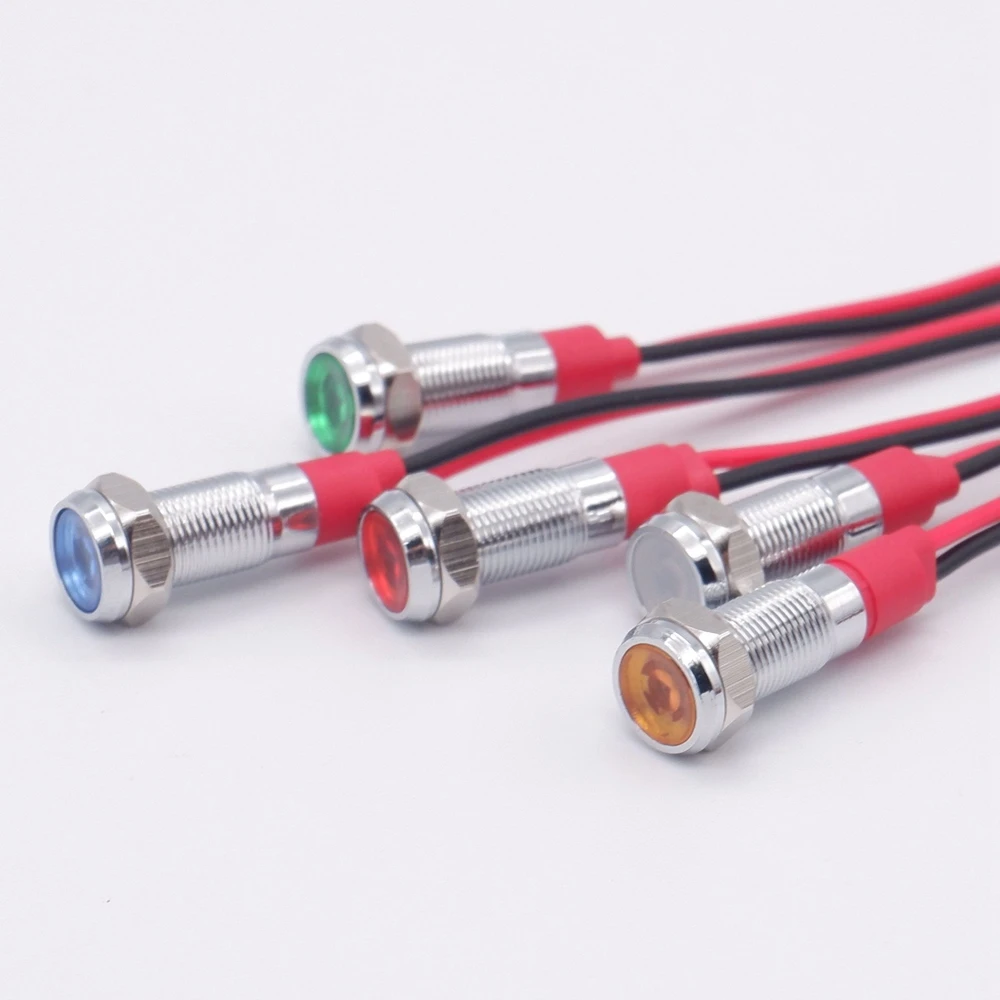 1PC 6mm LED 금속 표시 등 파일럿 경고 신호 램프 미니 6V 5V12V 24V 220v 와이어 레드 오렌지 블루 그린 화이트