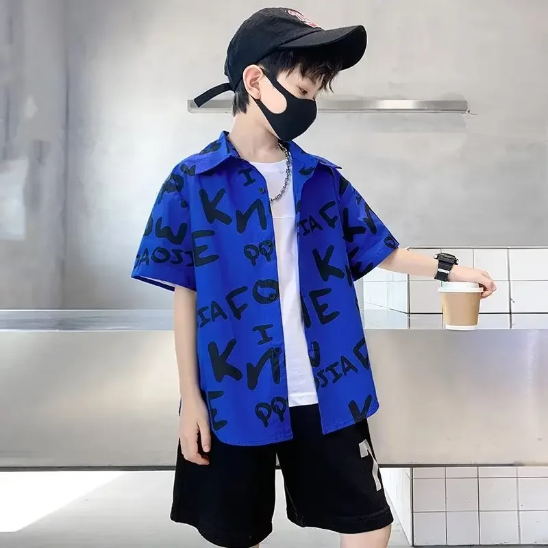 Children's Summer Top Shirt Loose Fit Short Sleeves Japanese Design Sensibility Trendy Baby Shirt For Boys