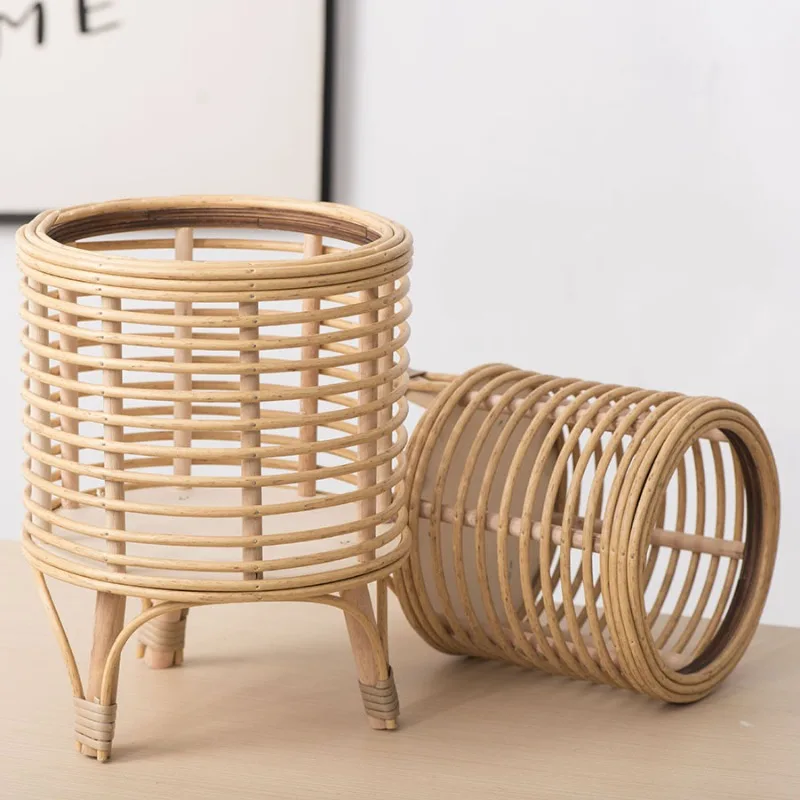 Planter Stand Basket Planter Holder Wooden Floor Plant Stand Flowerpot Rack Woven Flower Pot Stand, for Entrance Farmhouse