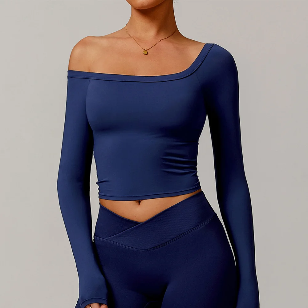 Yoga T-shirts Women Solid Sports Top Long Sleeve Sexy Gym Workout Running Shirts Exposed Navel Quick Dry Fitness Gym Sport Wear