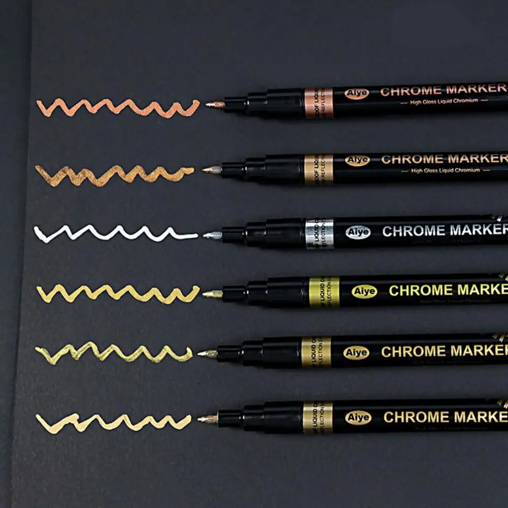 Metal Chrome Marker Pen Waterproof Model Painting Marking DIY Art Projects Reflective Permanent Metallic Mirror Liquid Paint Pen