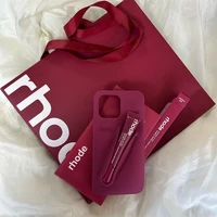 Rhode Lipstick Phone Case for iPhone 16 15 13 12 11 14 Pro Max Plus Soft Liquid Silicone Cover with Lipstick Set Shopping Box 1