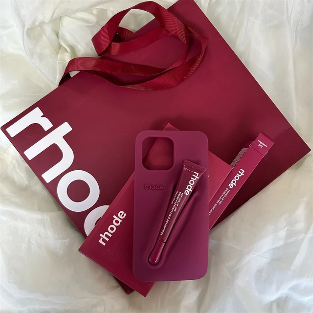 Rhode Lipstick Phone Case for iPhone 16 15 13 12 11 14 Pro Max Plus Soft Liquid Silicone Cover with Lipstick Set Shopping Box 1