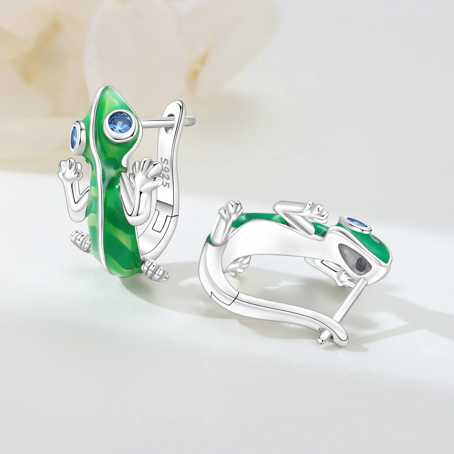 PANPOKI Original 925 Sterling Silver Blue Green Chameleon Earrings Women Hoop Earring Anniversary Jewelry Trendy Gifts