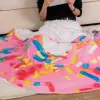 Pink Donut Blanket for Adults and Children, Soft, Warm, Cozy, Giant, Fun, Realistic, Novelty, Food Print, Throw, Flannel, Round 2
