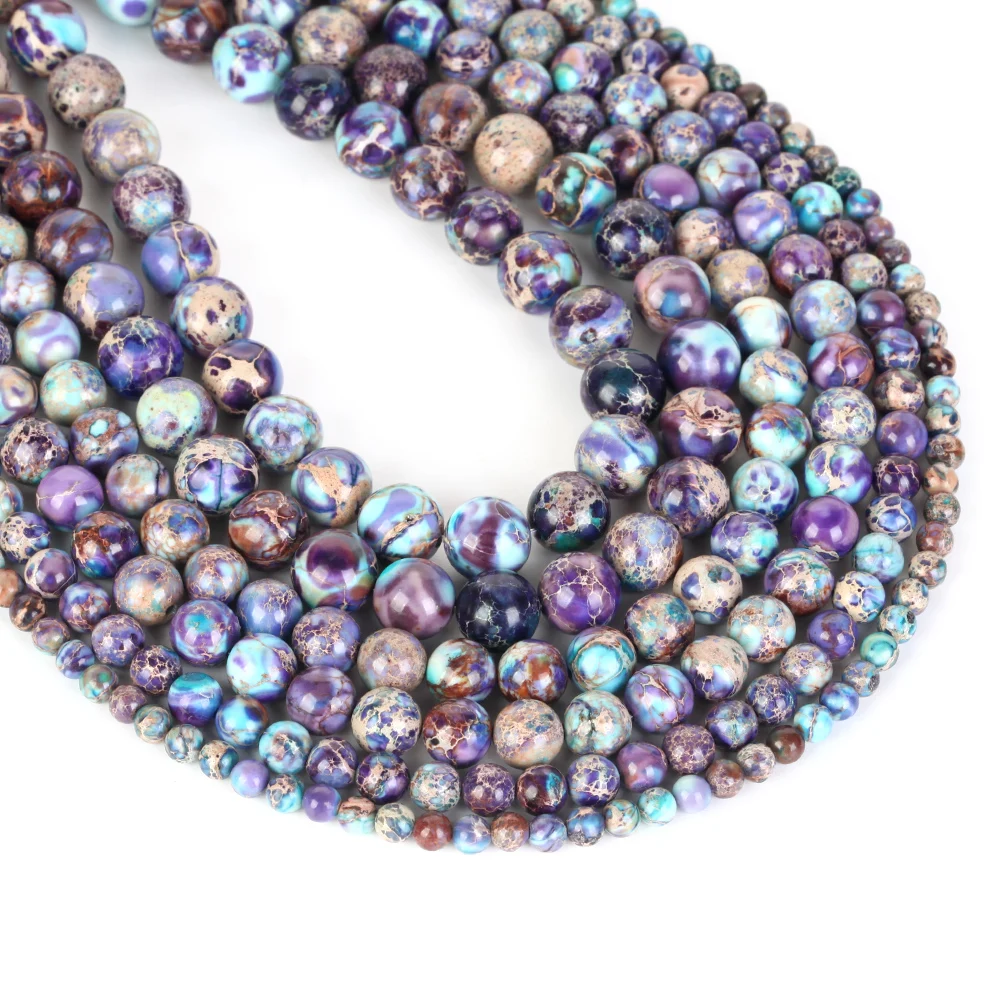 Natural Purple Blue Sea Sediment Jasper Round Beads for Jewelry Crafting - 15 Strand