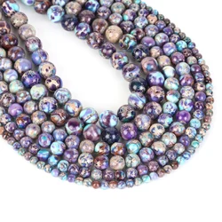 Natural Purple Blue Sea Sediment Jasper Round Beads for Jewelry Crafting - 15 Strand (Purple Blue)