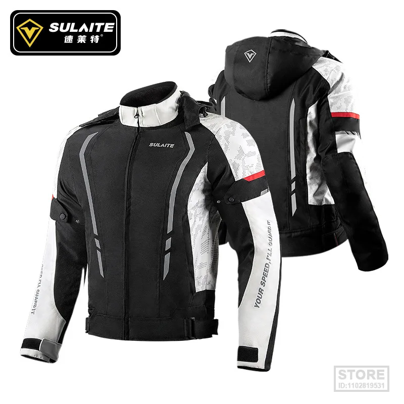 

SULAITE Motorcycle Men Jaqueta Jacket Motocross Jackets Pants Moto Waterproof with Removeable Linner for 4 Season