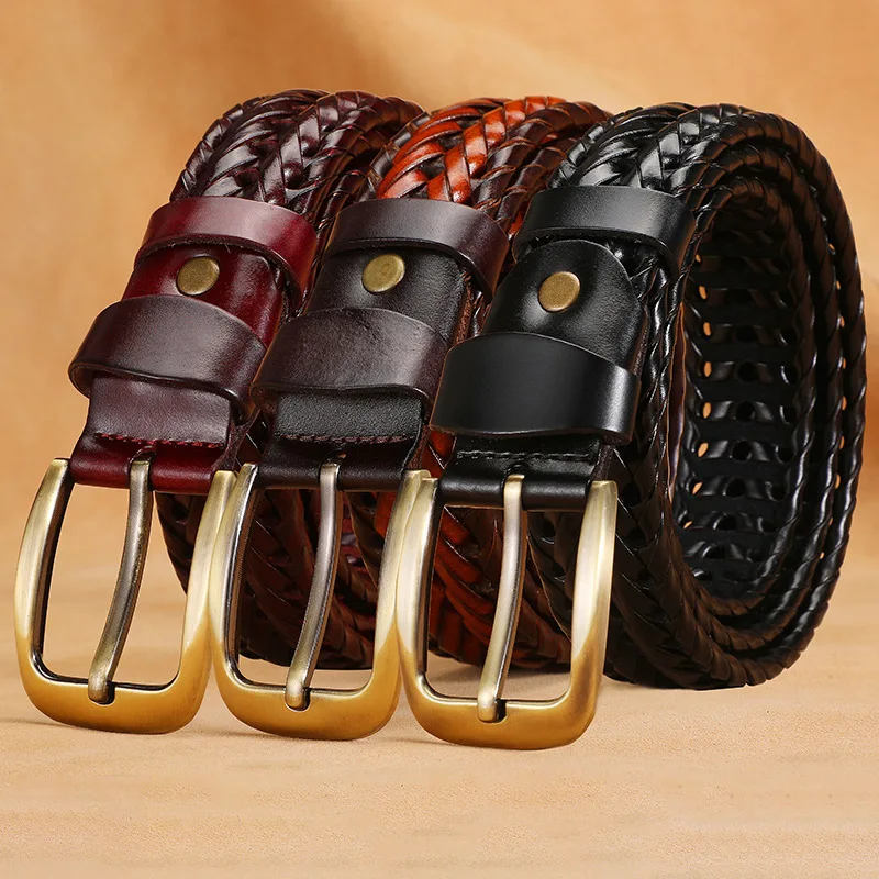 Men Genuine Leather Braided Belts bing High Quality Hand Vintage