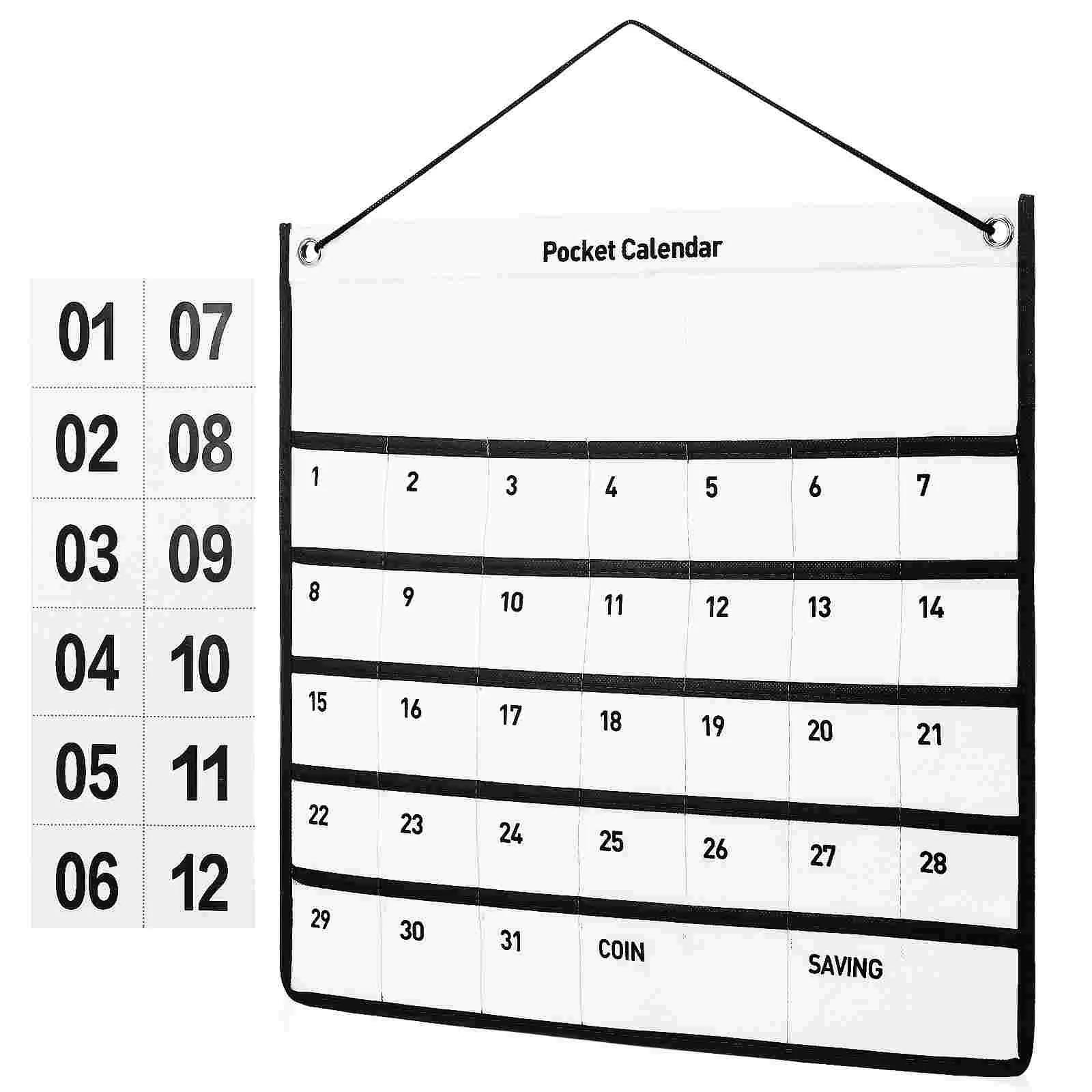 Wall Hanging Calendar Pocket 1 Month Calendar Storage Pocket Small Items Organizer for Household