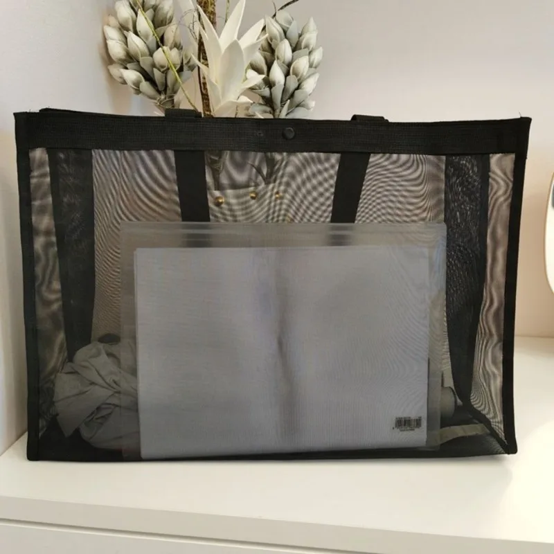 Transparente Netz-Einkaufstasche, große Kapazität, Schultertasche für Einkaufstaschen, atmungsaktive Aufbewahrungstasche für Strand, Reisen, Toilettenartikel – Detail 3
