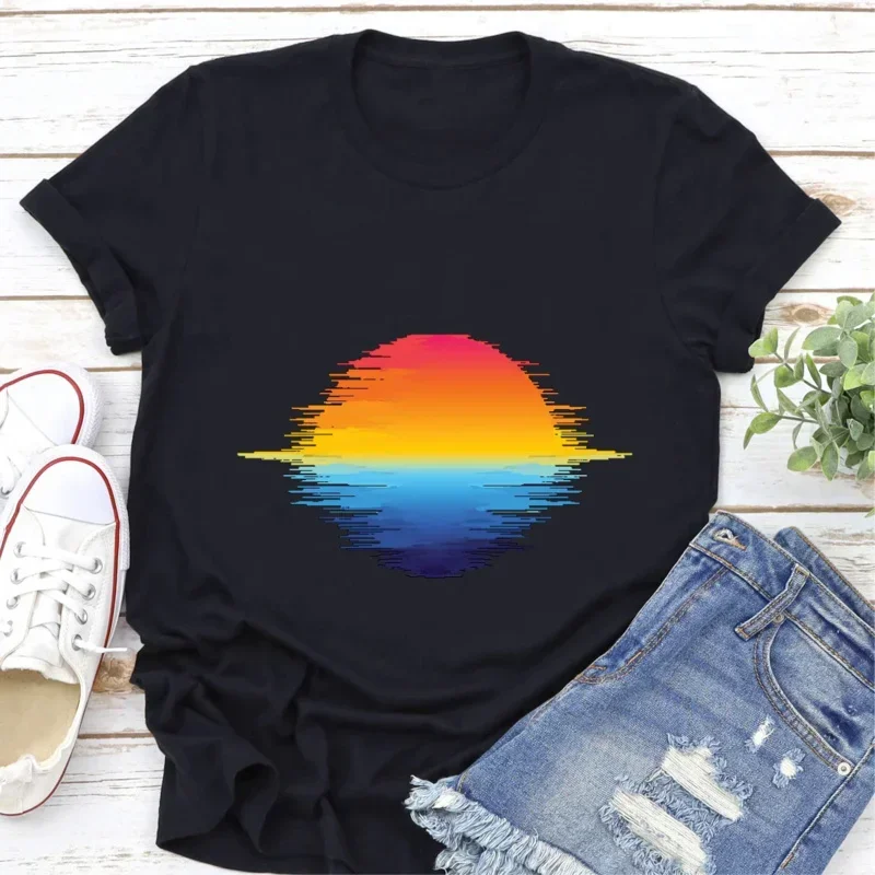 

Женская Повседневная футболка, модная летняя женская футболка с принтом и коротким рукавом, милая Акварельная Женская одежда, футболка с принтом.