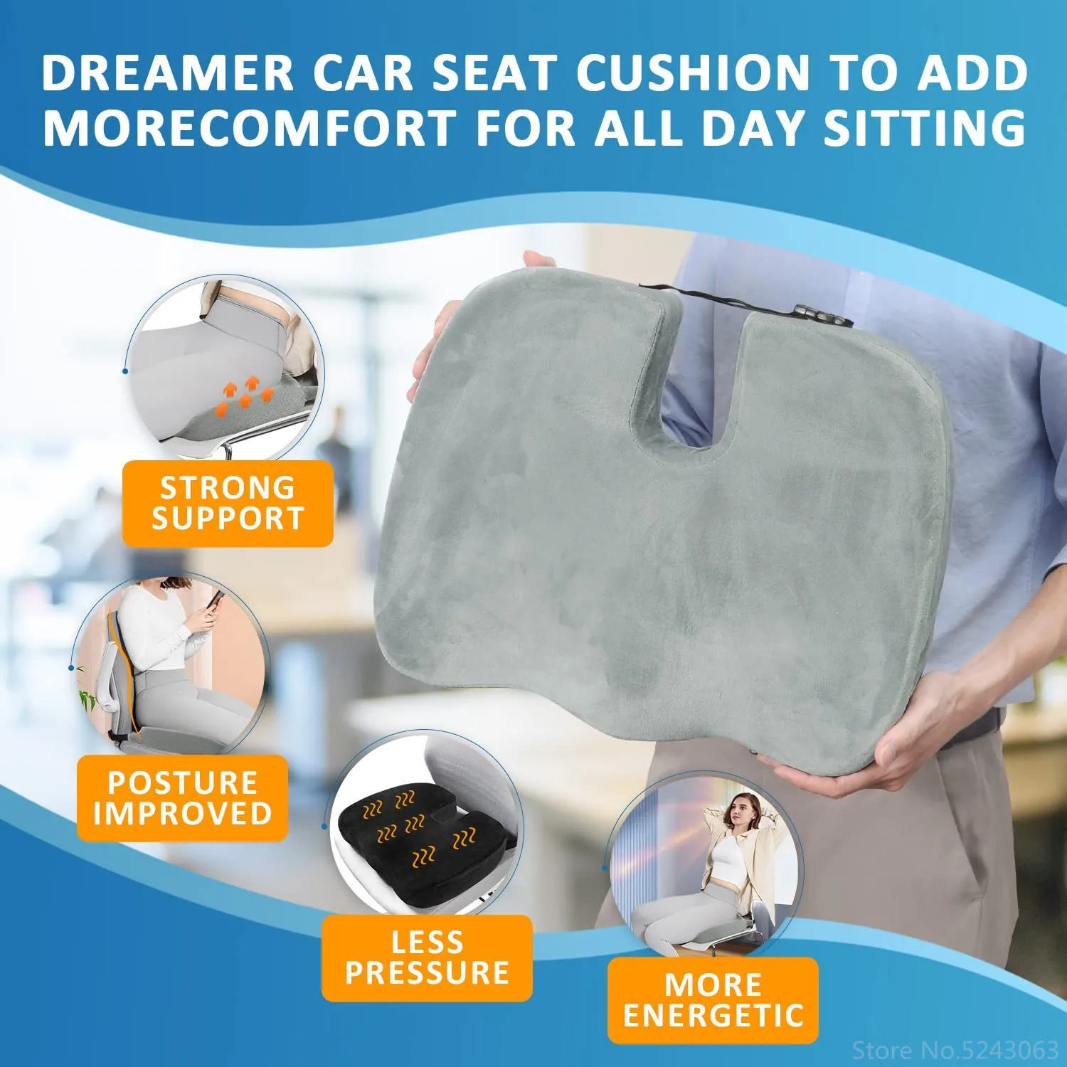 Dreamer Car Dreamer car Seat cushion for car Seat Driver - Memory Foam  Office chair cushions with Larger Size to Add More comfort 