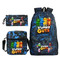 Stumble Guys Backpack 3Pcs Travel Bag Canvas Backpack Students School Bag For Boys Girls Canvas Teens Laptop Zipper Mochilas 1