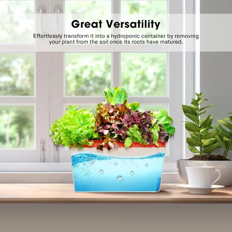 Self-Watering Herb Planters, 6-Pack, 10.5" Window Box with Plant Labels 6