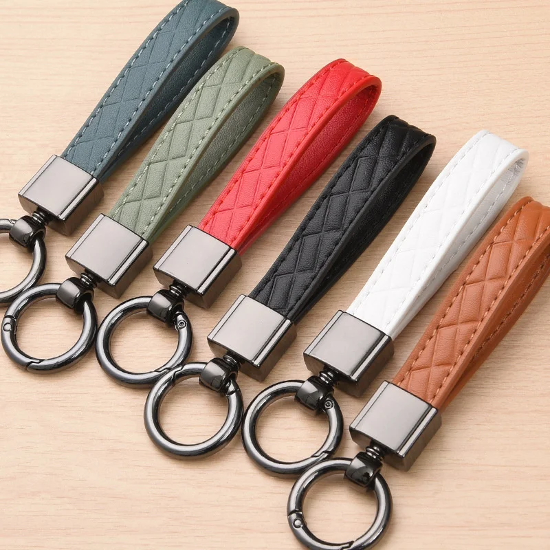 Car Key Chain Luxury Genuine Leather Keychain Pure Color Buckle Key Ring Car  Accessories Gift Car