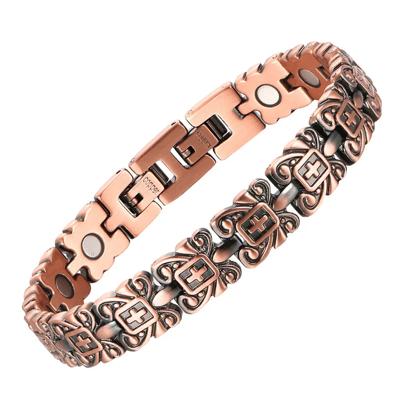 

Vintage Red Copper Cross Health Bracelet Anti-fatigue Fat Burning Antioxidant Magnetic Energy Bracelet