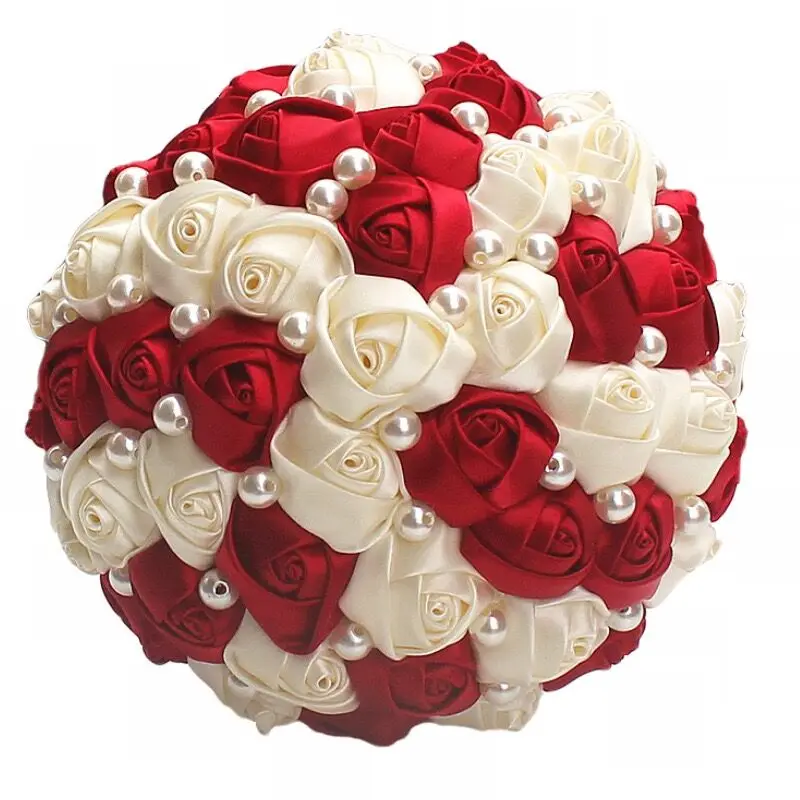 Romantic Handmade Wedding Bouquet Blue White Flowers Bridal Pearl Mariage Jewelry Silk Rose Wedding Bouquet