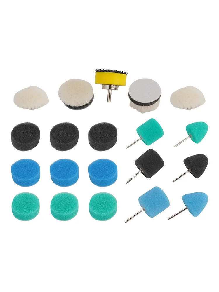 20Pcs Mini Car Foam Drill Polishing Pad Kit 1 Inch Detail Sponge Wool Waxing ing Pads Polisher Pad Waxing Backing Plate